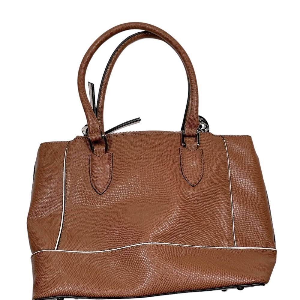 Mondani Rita Tote Satchel Brown Faux Saffiano Leather Handbag Purse - Picture 2 of 8